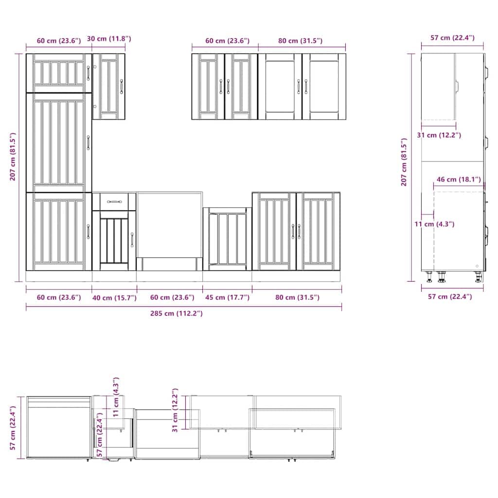 8-częściowy zestaw szafek kuchennych Kalmar, Artisan Oak Engineered Wood, Durable Storage Solution, regulowane stopy, łatwe czyszczenie, uniwersalna dekoracja domu