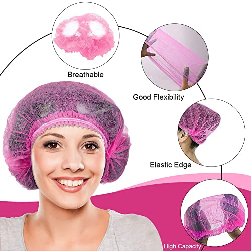 Image of 50 PINK Disposable Nonwoven Bouffant Caps, Hair Net, Cape For Hospital, Salon, Spa, Catering, Laboratories, Dust-free Workspace. (PINK)