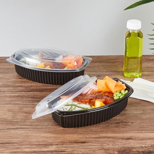 Image of Restaurantware-Chef 101 32 Ounce Meal Prep Containers, 50 Microwavable To Go Containers With Lids - Disposable, Freezable, Black Plastic Oval Food Containers, Pack Hot And Cold Food, For Takeaway