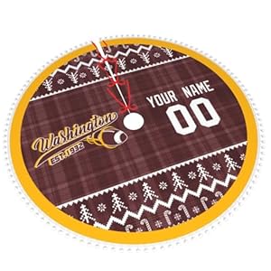 Washington Custom Christmas Tree Skirt with Pom Pom Trim - Christmas Tree Decor for Holiday Party - Great Gifts for Sports Fans! Washington Custom Christmas Tree Skirt with Pom Pom Trim Christmas Tree Decor for Holiday Party Great Gifts for Sports Fans