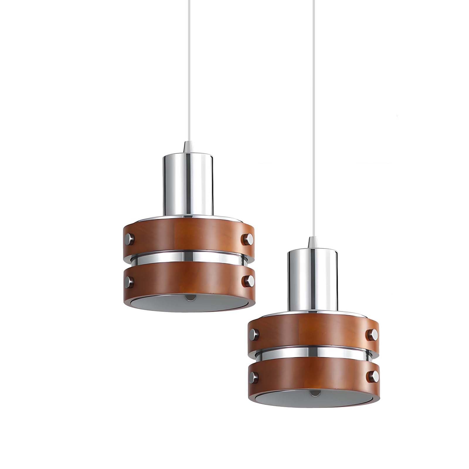 LFsem 2 Pack of Bedside Pendant Light Fixture, Vintage Walnut Pendant Lamp