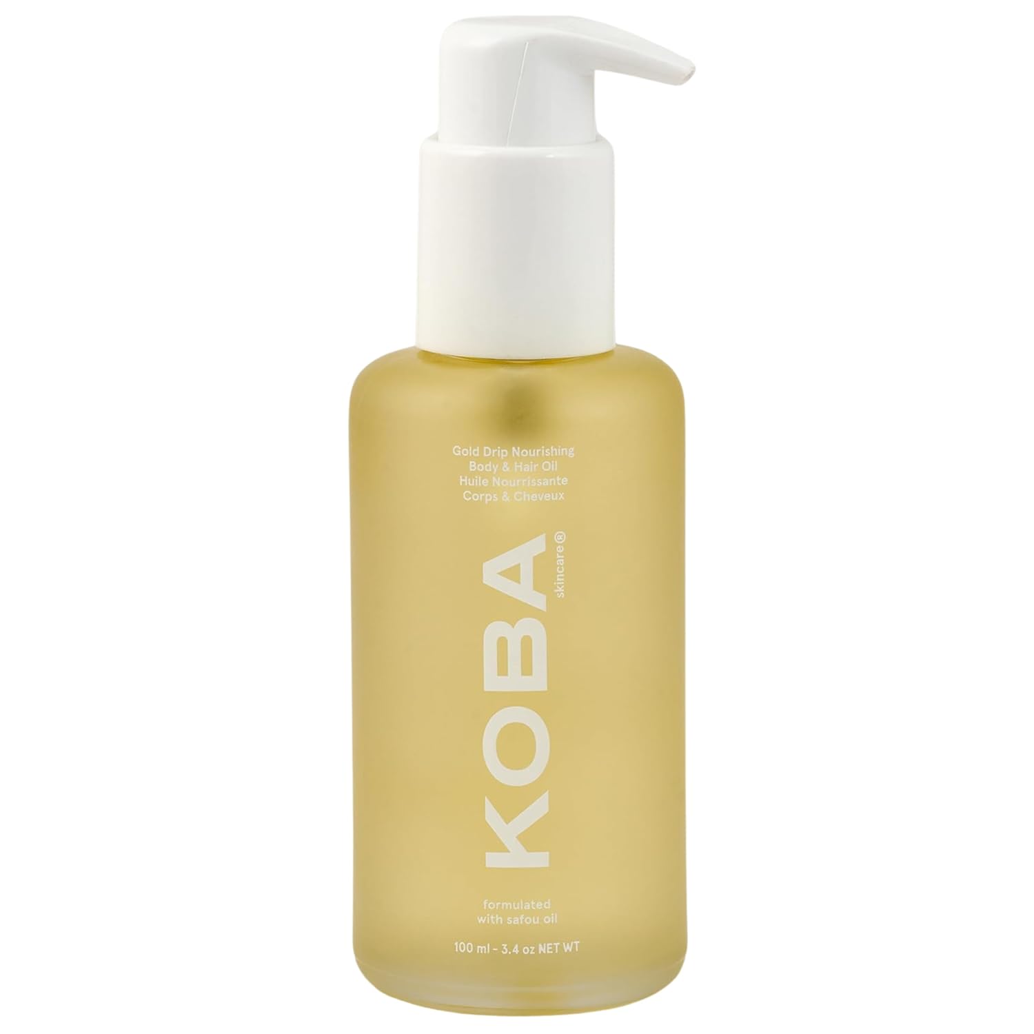 KOBA Gold Drip Nourishing Body & Hair Oil - For Women & Men - Moisturizing - Normal to Very Dry Skin - All Hair Types & Beards - Woody, Floral, & Citrus - Natural - Vegan - Safou Oil (3.4 Fl Oz)