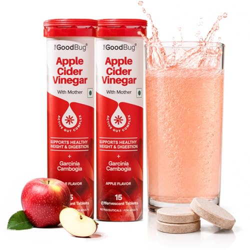 Image of The Good Bug Apple Cider Vinegar Effervescent with Mother - 30 Tablets | Vit B6 & B12 | Boosts Metabolism, Controls Cravings | 500mg ACV, 500mg Garcinia | No Added Sugar, No Maltodextrin