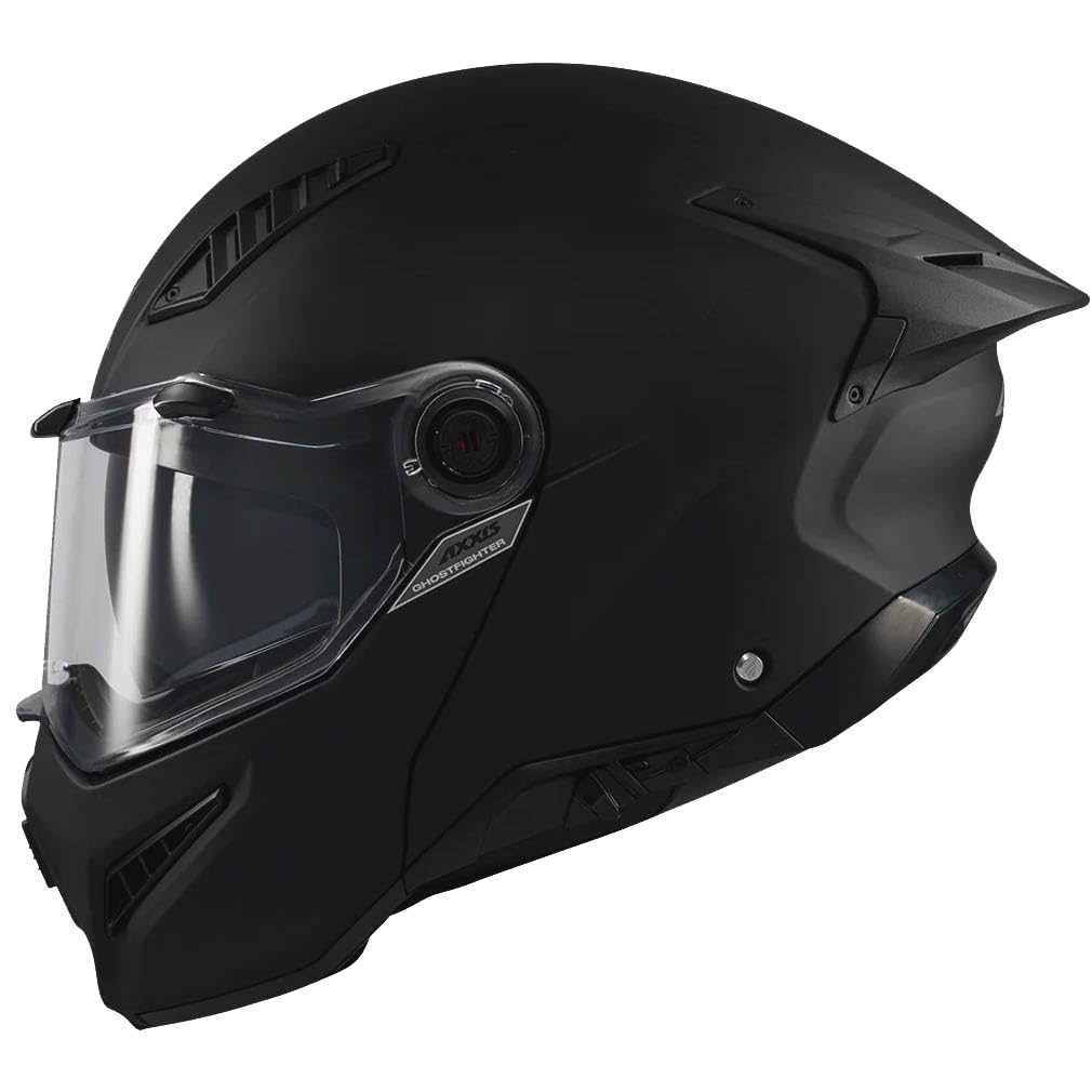 AXXIS Ghostfighter SV Negro Mate - Casco de Moto Modular Abatible Diseño Streetfighter con Visor Solar - Unisex Hombre y Mujer - Homologado P/J ECE 22.06