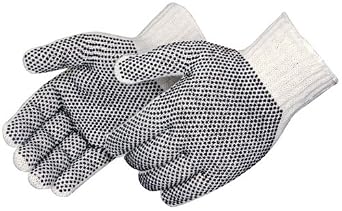 Liberty Glove & Safety 4715Q/M Cotton/Polyester Plain Seamless Knit Glove with Two-Sided Black PVC Dots, Medium, Natural White Pack of 12