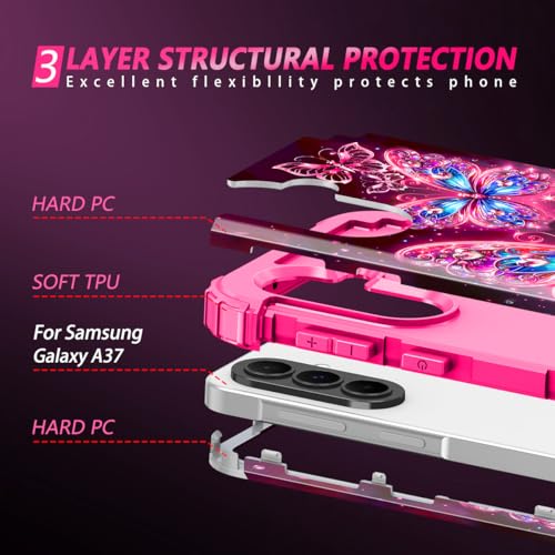 Miqala for Galaxy A37 5G Case,Glow in The Dark Three Layer Heavy Duty Shockproof Full Protection Hard Plastic Bumper+Sof