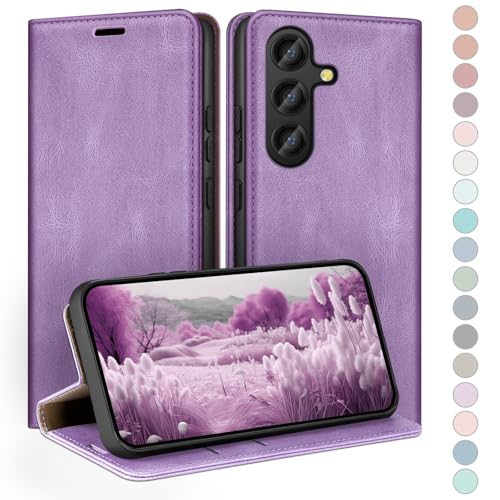 Coque Samsung Galaxy S25 FE Étui Portefeuille Cuir Lilas Violet HUOUH