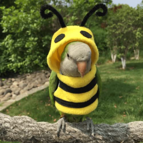 Image of Bird Costume Diaper Flight Suit Bee Shape Hoodie Clothes Cosplay Photo Prop for Parrots Parakeet Cockatiel Sun Conure, Small Animals Apparel (Bee Without Diaper, Large), Green (BPF1)