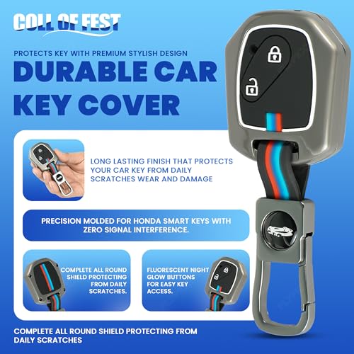 Image of Coll of Fest Premium Metal Silicon Key Cover Compatible with Honda Civic | Jazz | City | Brio | Amaze | WR-V | CR-V (2006-2015) 2 Button Full Metal Protections