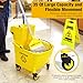 35 Qt Commercial Mop Bucket with Side Press Wringer on Wheels,Heavy Duty Industrial Mop and Bucket Set for Floor Cleaning,Including 1 Wet Floor Caution Sign for Household,Business,Yellow