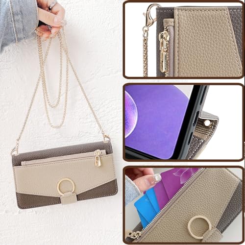 YOUULAR Wallet Case with Crossbody Strap Compatible for Tecno Spark 20 Pro+ 4G, Magnetic Handbag Zipper Pocket Cases PU Leather Flip Shockproof Cover with Kickstand Gray