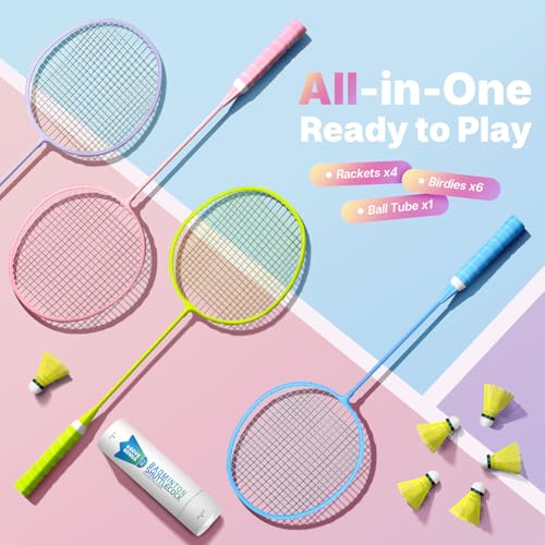 Image of AboveGenius Badminton Rackets Set, Lightweight Badminton Set Includ 4 /6 PCS Rackets, 6 Birdies, Outdoor Backyard Games, Racquets for Adults, Teens, Family Beginner