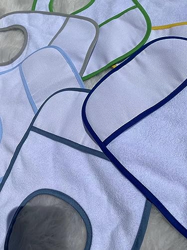 Image of 7pcs Blue Edged Series Cotton Cross Stitch Baby Bib,16 count aida fabric pocket,100% cotton, Blank Bib to Cross Stitch