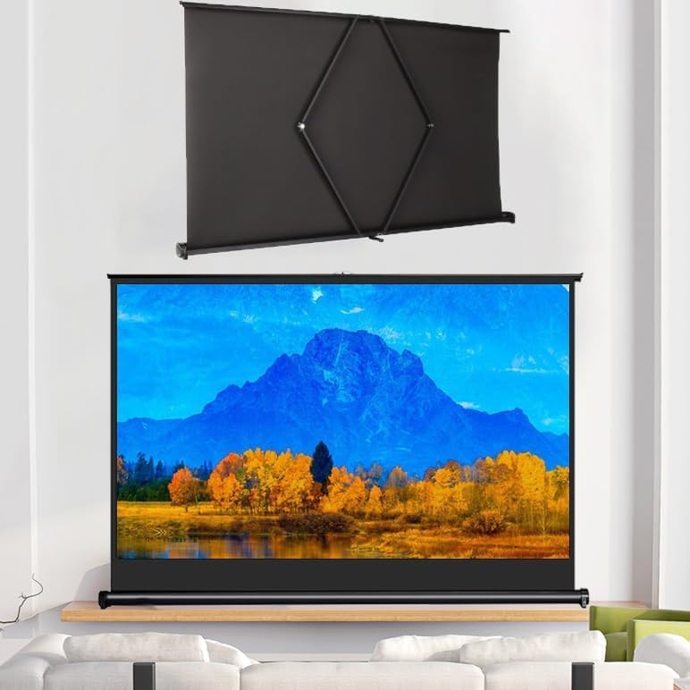 Retractable 4K Tabletop Projector Screen - 30in 169 Mobile Movie Screen for Outdoor, Indoor, Home Theater, Schools & Office - Portable & Compact