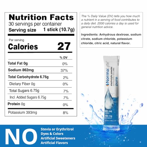 Image of NormaLyte Pure Unflavored Electrolyte Powder, Hydration Stick, 6 Count | Clinically studied formula, Electrolyte drink mix, Hydration support, Single-serve convenience, Ready in seconds