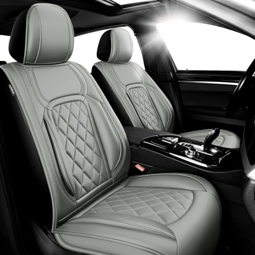 Image of Fit Equinox Car Seat Covers Compatible with Chevy Equinox 2011-2026, Premium Leather Breathable, Wear Resistant, Airbag Compatible, All-Weather Protection & Full Coverage, 2 Front Seat Gray