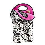 BUILT NY 2-Bottle Neoprene Wine/Water Bottle Tote, Garden Rose Black & White