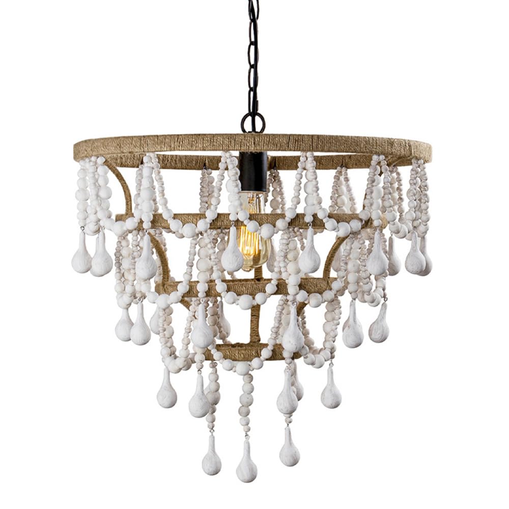HXYSXHJUO Modern Chandelier Light Fixture, Wood Beaded Boho Pendant Lighting Vintage Farmhouse Ceiling Fixture for Dining Room Kitchen Bedroom Foyer Entryway