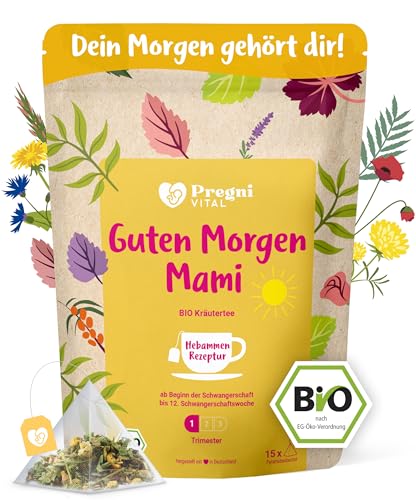PregniVITAL Guten Morgen Mami – BIO Schwangerschaftstee 1. Trimester mit Ingwer, Minze und Frauenkräutern – 15 Pyramidenbeutel