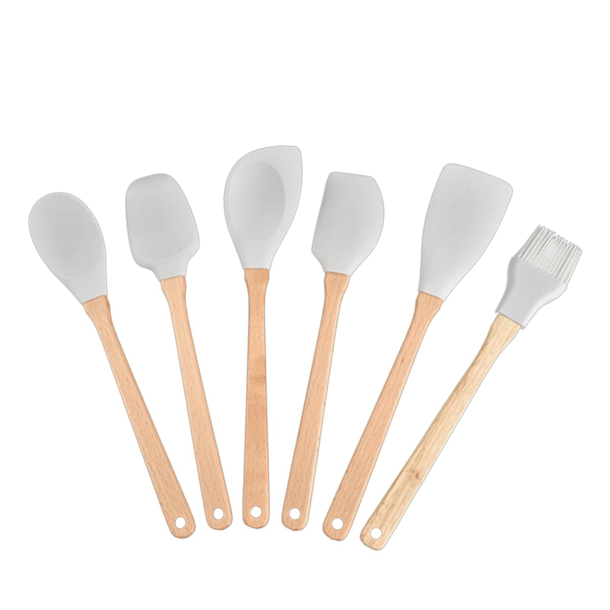 Zerodeko Set Utensili Cucina 6 Pezzi in Silicone Alimentare con Manici in Legno Resistente al Calore, Spatola Flessibile e Pennello Olio per Uso in Cucina