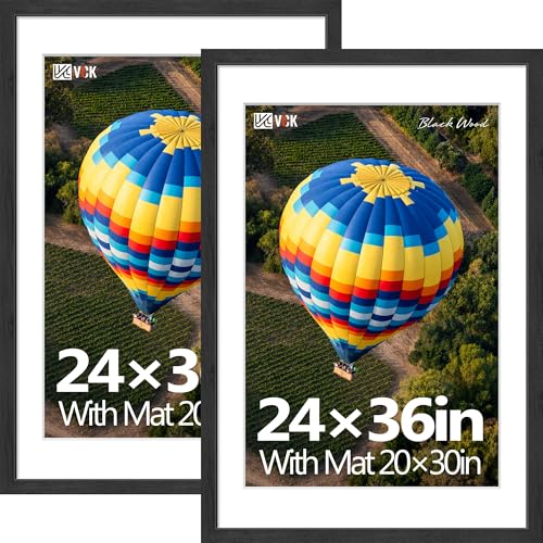Image of VCK 24x36 Frame 2 Pack, Black Exclusive Wood, 20x30 Mat, for Picture