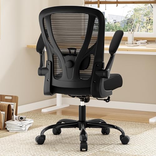 Office Chair Ergonomic Desk Chair - Mesh Computer Chair Breathable Task Chair with Wheels Adjustable Lumbar Support Home Desk Office Chairs with Flip up Armrest Executive Rolling Swivel Black - Image 3