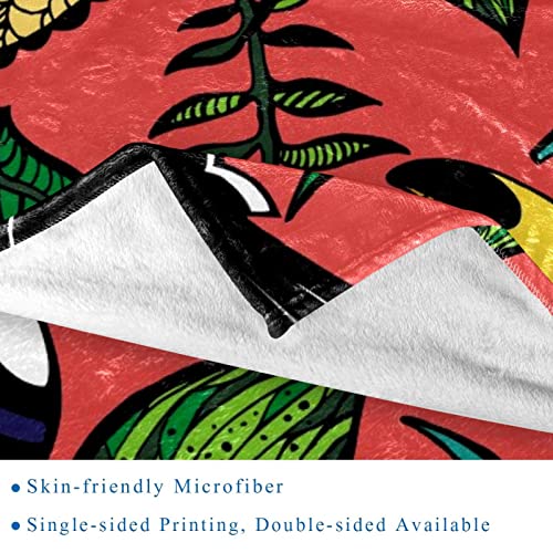 Plaid microfibre doux toucan tropical finitions soignées 150cm - 3