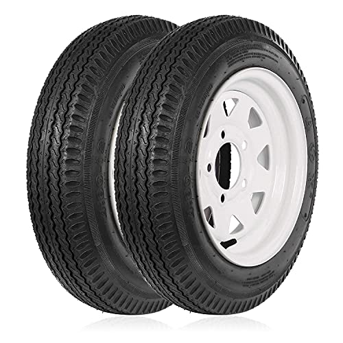WEIZE 4.8-12 4.8x12 480-12 Trailer Tires with Rims, 5 Lug, 6PR, Road Range C, Set of 2