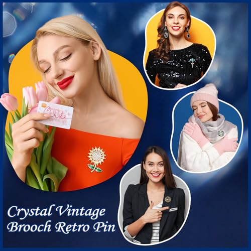 Image of Junkin 12 Pcs Women Brooches Bulk Set Rhinestone Pin Crystal Vintage Brooch Retro Pin Women Girls Gifts for Christmas