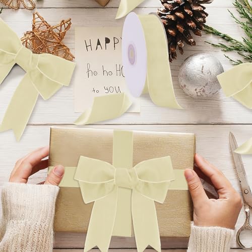 Image of Tsorode 10 Yards Cream Velvet Ribbon for Christmas Tree,1 1 /2 Inch