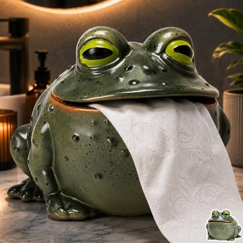 Cute Frog Toilet Paper Holder Bathroom Tissue Storage for Toilet Paper Roll Resin Tissue Roll Holder for Living Room Table Kitchen Counter and Bedroom Nightstand (1PC)