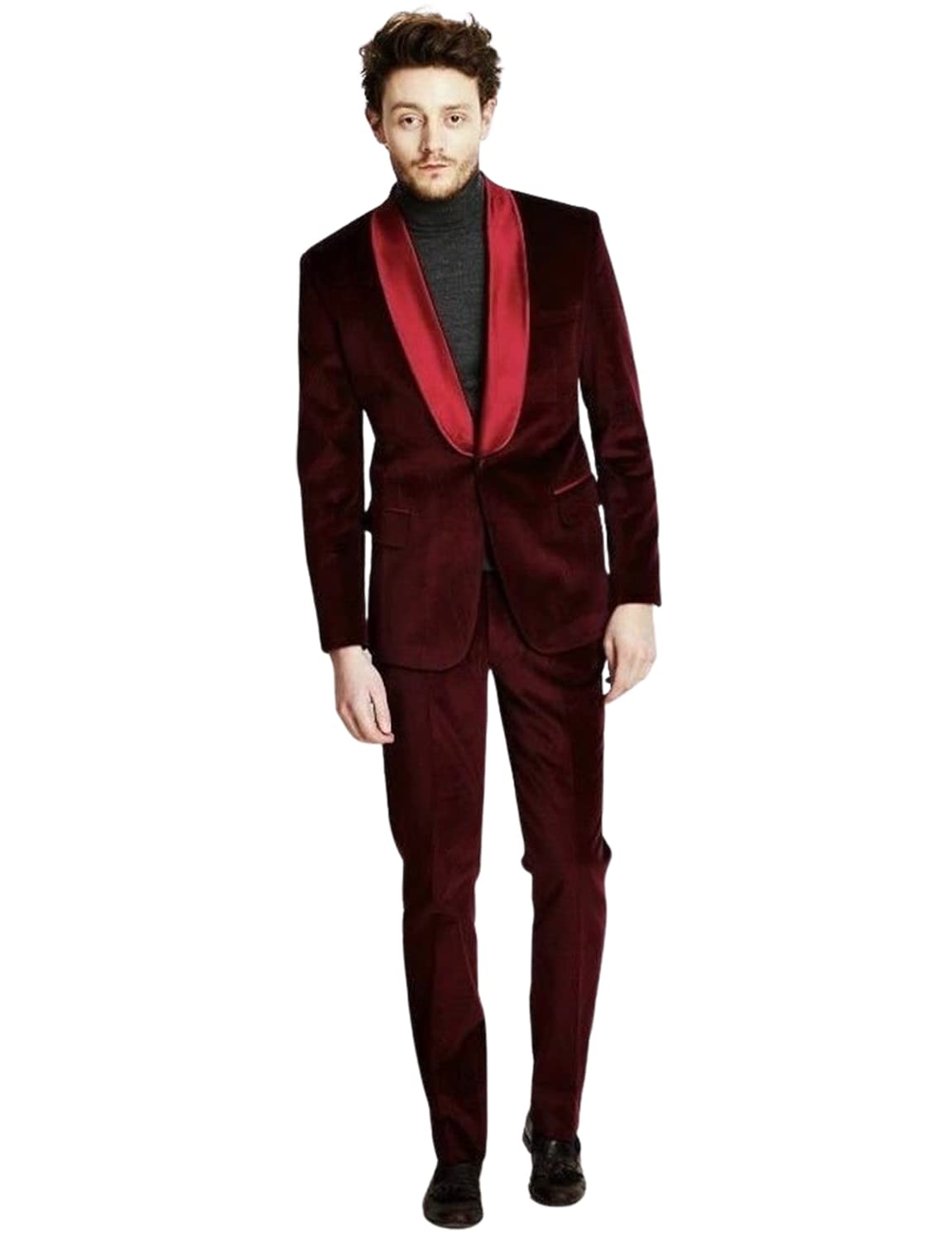 Uomo Due Pezzi di Velluto Vestito Quotidiano Casual Scialle Risvolto Giacca e Pantaloni
