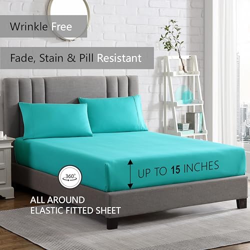American Home Collection Twin Size Sheet Set - 16-Inch Deep Pocket - Ultra Soft Microfiber Bed Sheets - Breathable, Wrinkle Free, Easy Care - Oeko-Tex Certified (Twin, Turquoise)