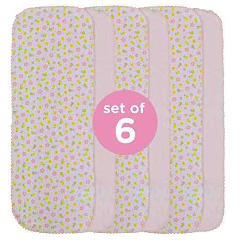 Neat Solutions Print/Solid Knit Terry Burpcloth Set, Large Shoulder Coverage â€“ Pink Multi â€“ 6 Pack