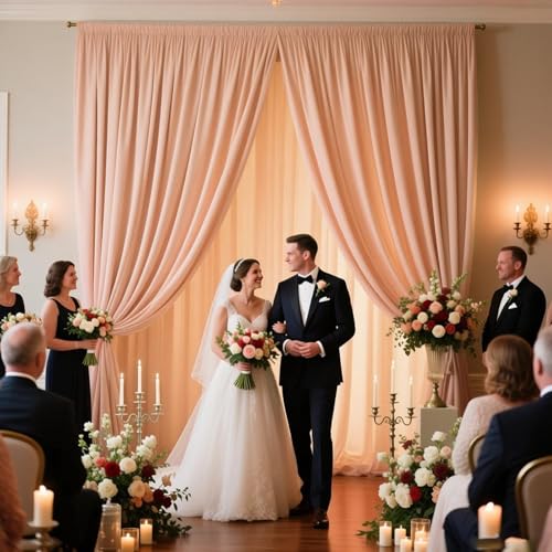 Image of 2 Panels Champagne Backdrop Curtain, 10 x 10 Feet Polyester Background Curtains for Parties, Weddings, Baby Showers, Halloween, Christmas, Birthday Party Photoshoot Backdrop Curtains Decorations