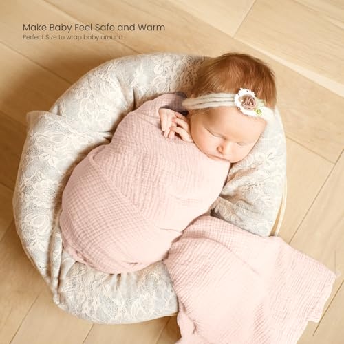 Image of lulumoon Muslin Swaddle Blankets for Baby: 100% Cotton Receiving Blankets | Breathable Wrap for Newborn Swaddling - Nursery Gift for Baby Girls (LightPink Flower)