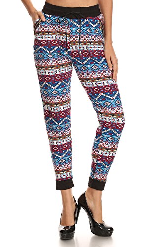 LA12ST Women's Spring Aztec Drawstring Elastic Waist Zipper Jogger Harem Pants Leggings