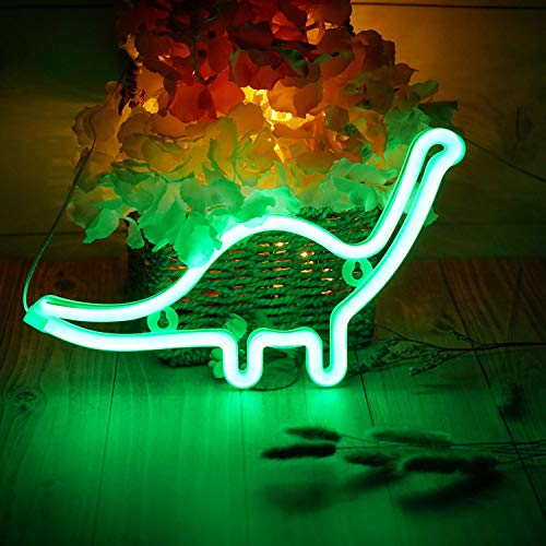 Dinosaur Neon Sign Night Light, LoveNite USB & Battery Operated Glowing Neon Decorative Green Color LED Light Wall Decor for Room Party Bar Decorations (DinosaurA)