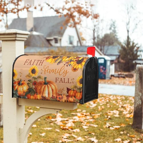 Image of Fall Mailbox Covers Magnetic Standard Size 18X21 Inch Autumn Harvest Pumpkin Decorative Mailbox Covers Magnetic Thanksgiving Maple Leaf Mailbox Post Cover Mailbox Wraps Decor for Home Garden Yard