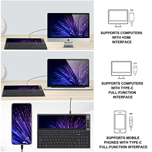 Image of BQAA RGB Keyboard, Built-in 12.6 inches Touchscreen Monitor, Ultra-Slim Aluminum Compact 98 Keys Computer Split Screen Keyboard 1920x515P HD IPS 2 USB /Type-C for Windows /Mac /Android