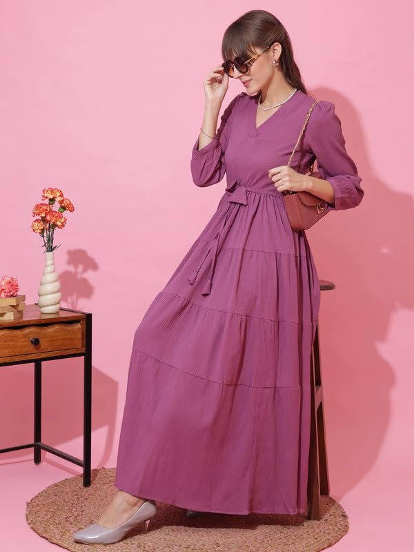 Image of Honky Tonky Women's Casual 3 /4 Sleeve Crepe Fit and Flare Dress| Comfortable Relaxed Fit Summer Party Dress