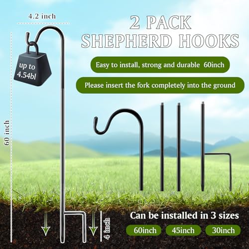 Image of 2 Pcs 60 Inch Shepherds Hook for Outdoor Adjustable Bird Feeder Pole Metal Steel Shepard Hooks for Hummingbird Stand Feeder Pole for Garden Plant, Lantern, Hanging Wedding Decor