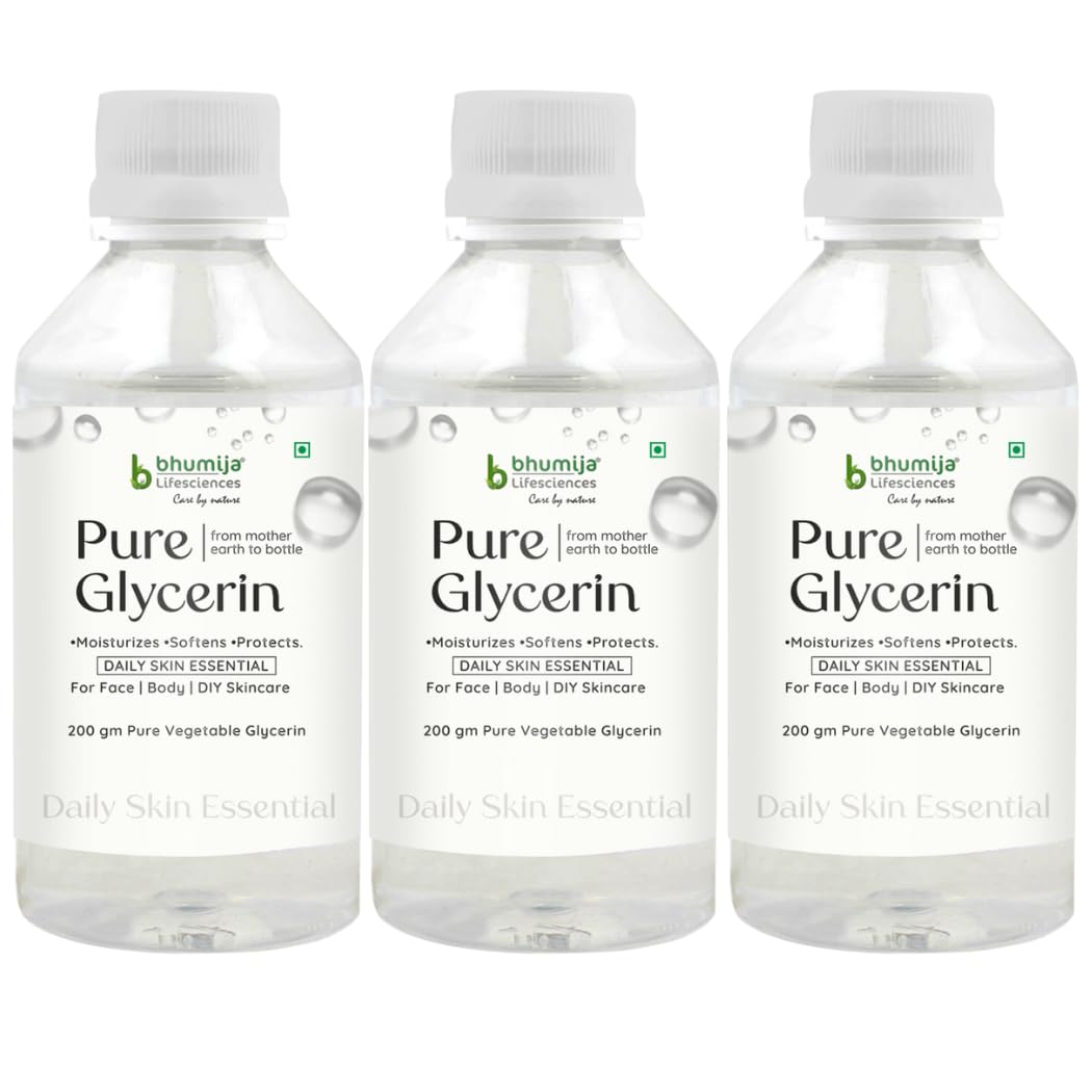 Bhumija Lifesciences Pure Vegetable Glycerine for Face | 100% Natural | Food Grade | Chemical-Free | for Skincare (200 gm, Pack of 3)
