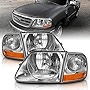 AmeriLite Replacement Crystal Headlights with Corner Parking Set for Ford F150 F-150 Harley Lighting - Driver and Passenger