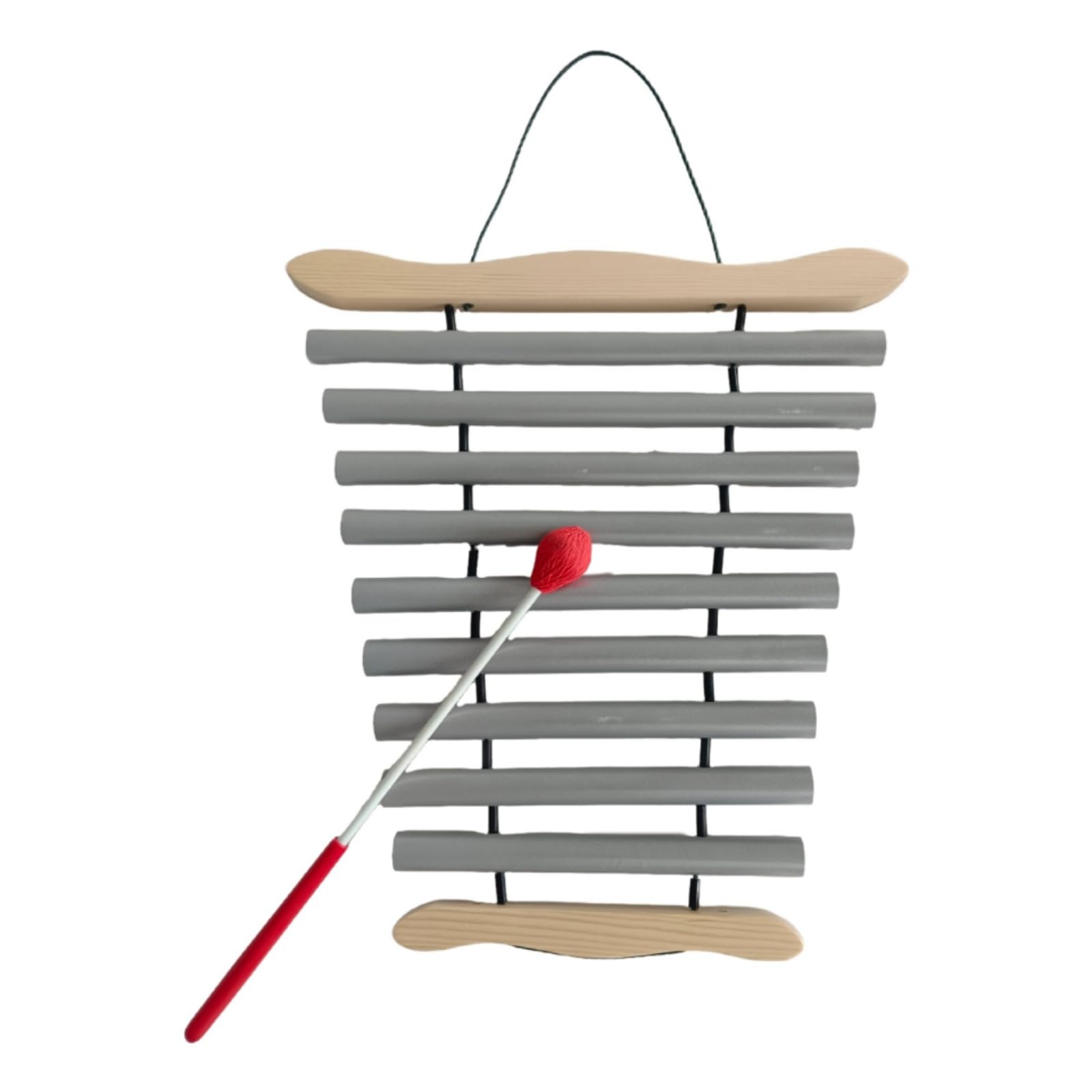 Glockenspiel Infantil Xilófono Percusión Instrumento Juguete Educativo con 9 Láminas y Baqueta de Bicolor Madera y Metal Portátil con Cordón Adecuado , Plateado