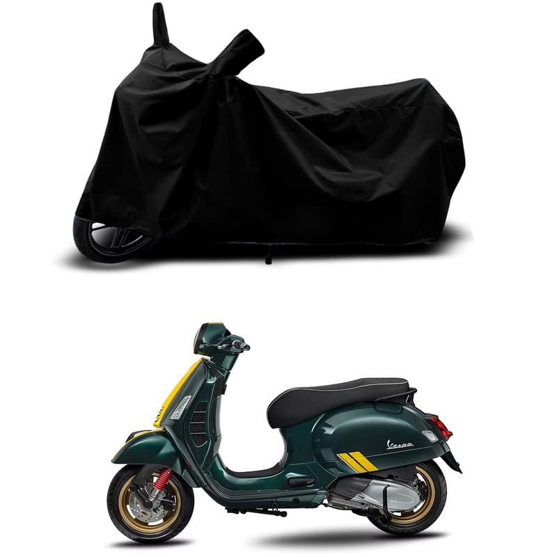 Image of 100% Scratchproof /UV-Rays /Heat Protection /Birds Dropping /Water Resistant /Dust Proof /Waterproof /Bike Scooty Two Wheeler Body Cover Compatible for Vespa SXL 150 Racing All Varients[Black]