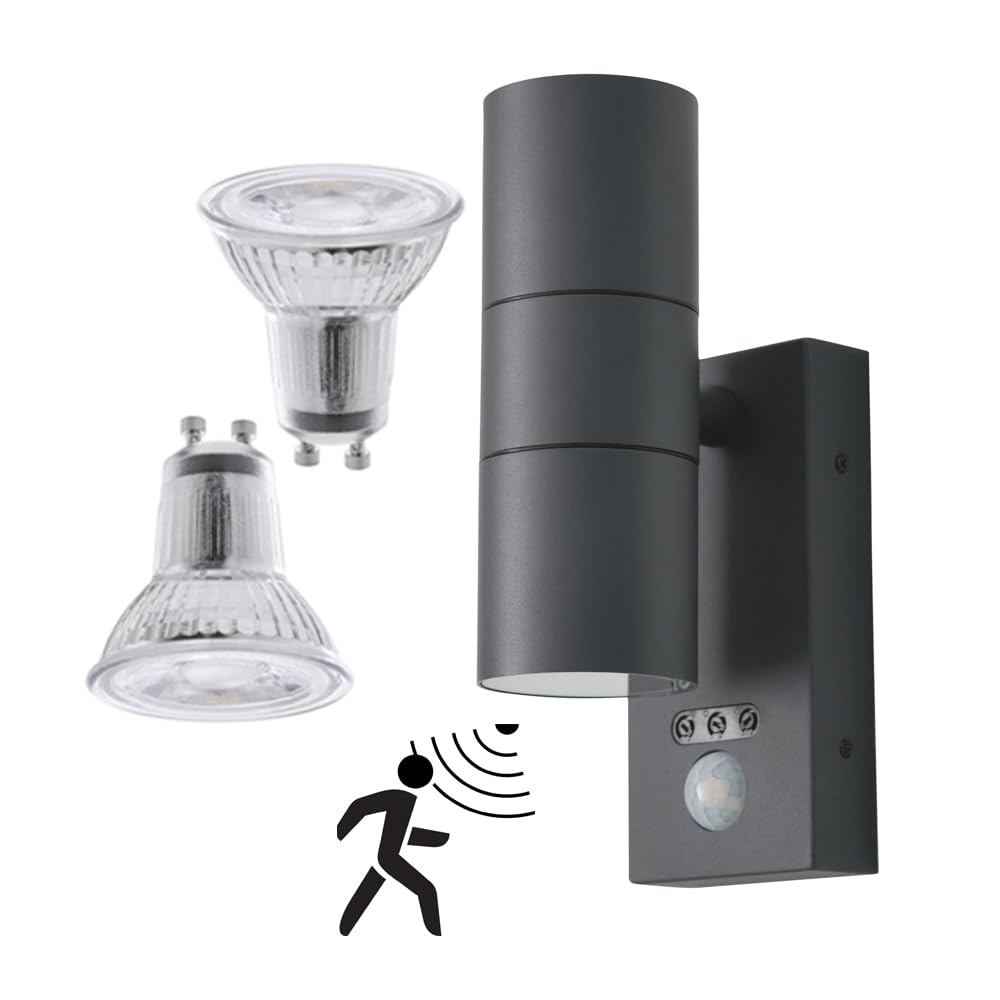 Litecraft Anthracite Kenn Outdoor Up & Down Wall Light With Pir Motion Sensor & Led Bulbs - (Anthracite)