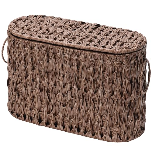 GRANNY SAYS Toilet Paper Storage Basket with Lid, Woven Toilet Paper Holder, Waterproof Bathroom Organizers and Storage, Wicker Basket for Bathroom Storage, Brown