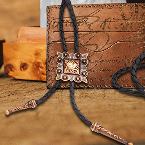 Rechicgu Vintage Bolo Tie For Men Women Texas Map Star Necktie Western Bola Tie Black Leather Cowboy Cowgirl （Red Copper Square） #TOP4
