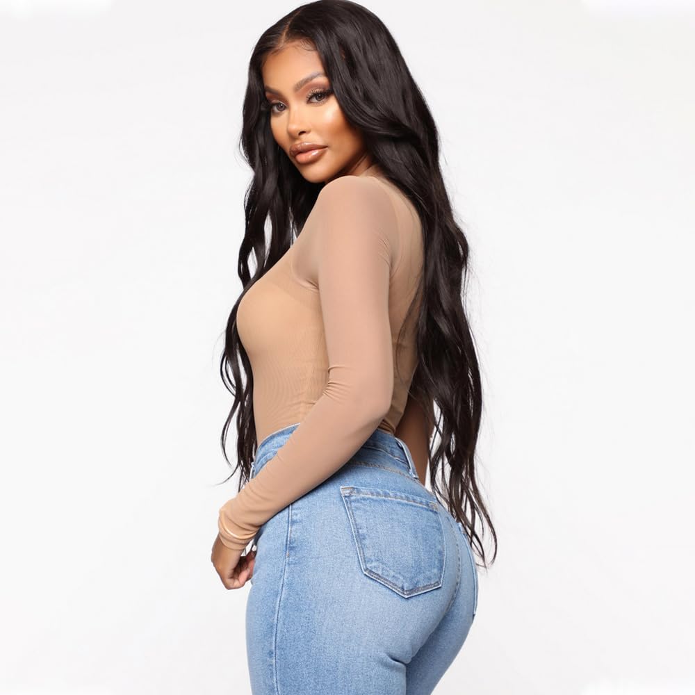 Body Femme Manches Longues String Bodysuit Haute Élasticité Maille Transparente Bodysuit Sexy Col Rond Top Chic Jumpsuit Club Party Bodycon